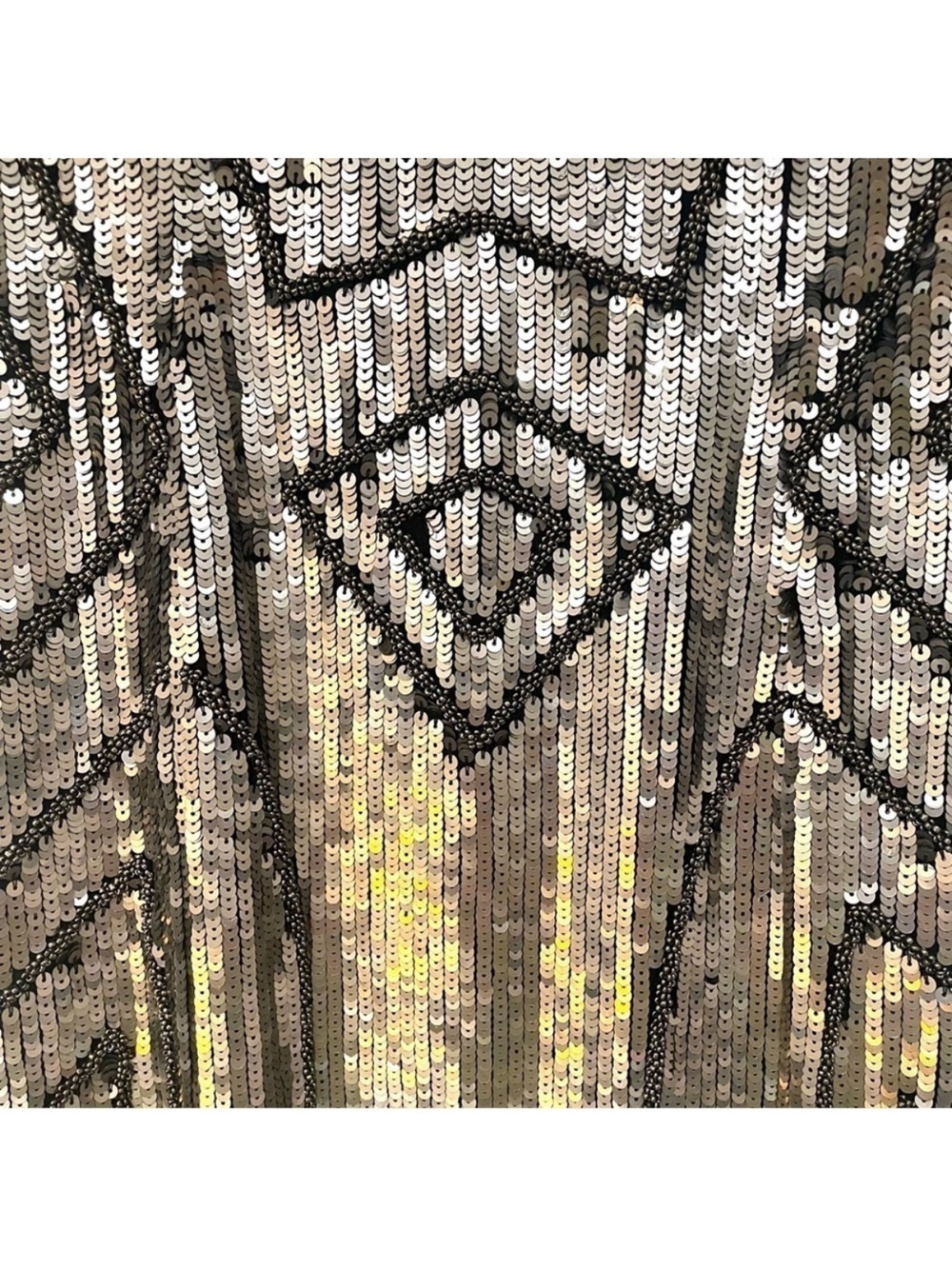 PARKER Gold Sequin V-Neck Geometric Silk Dress - Picture 3 of 4